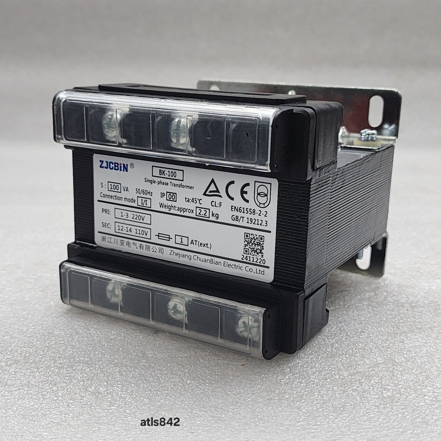 ZHEJIANG CHUANBIAN ELECTRIC BK-100 SINGLE PHASE TRANSFORMER 100VA 220V TO 110V