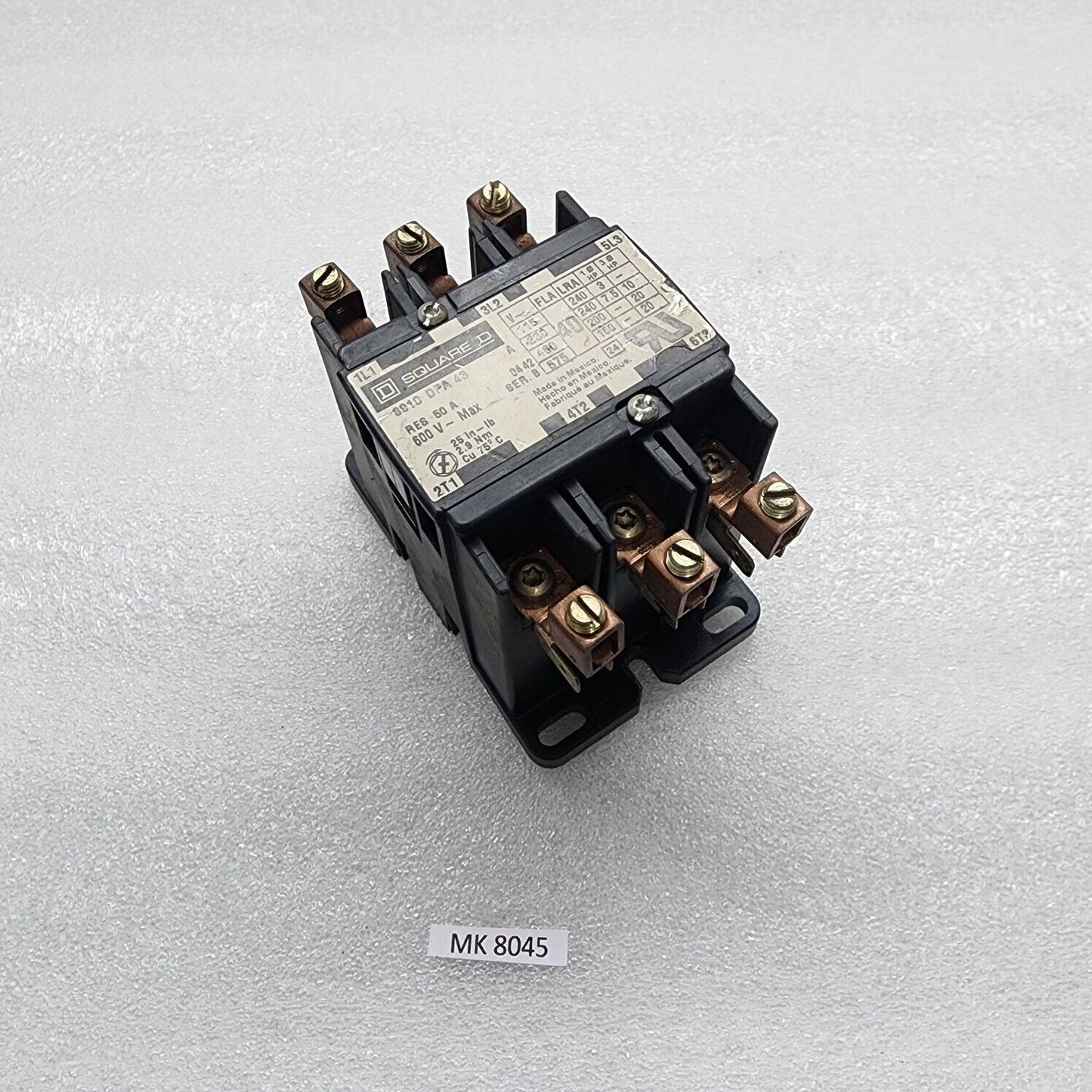 SQUARE D 8910DPA43 3-POLE DEFINITE PURPOSE CONTACTOR 40A