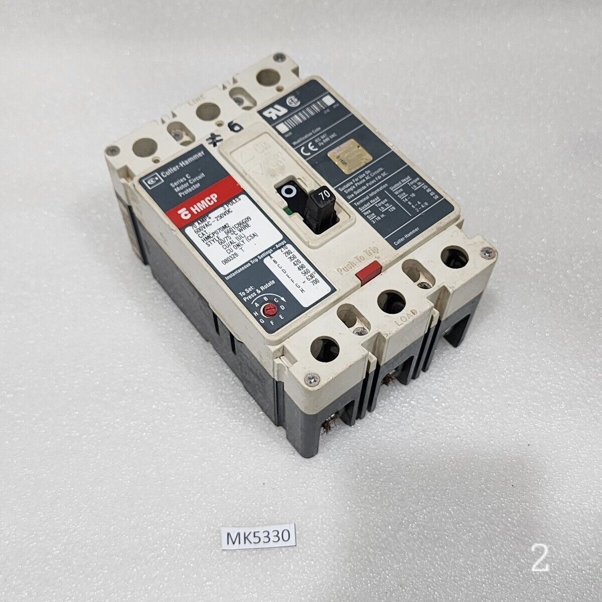 EATON CUTLER HAMMER HMCP070M2 3-POLE CIRCUIT BREAKER 70A