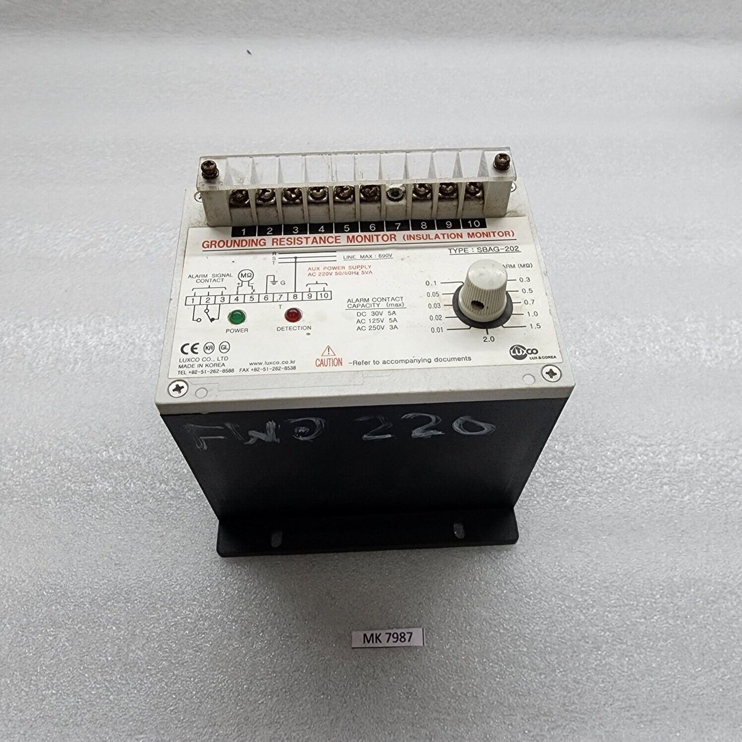 LUXCO SBAG-202 INSULATION MONITOR 220V