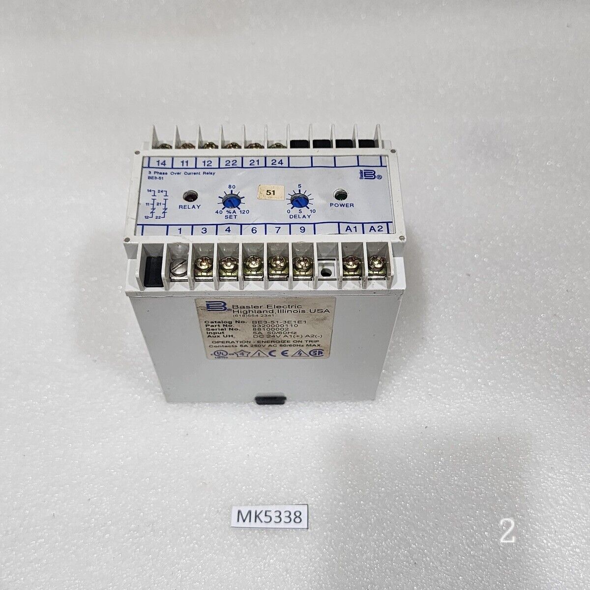 BASLER ELECTRIC BE3-51-3E1E1 Strom Relais 9320000110 24VDC