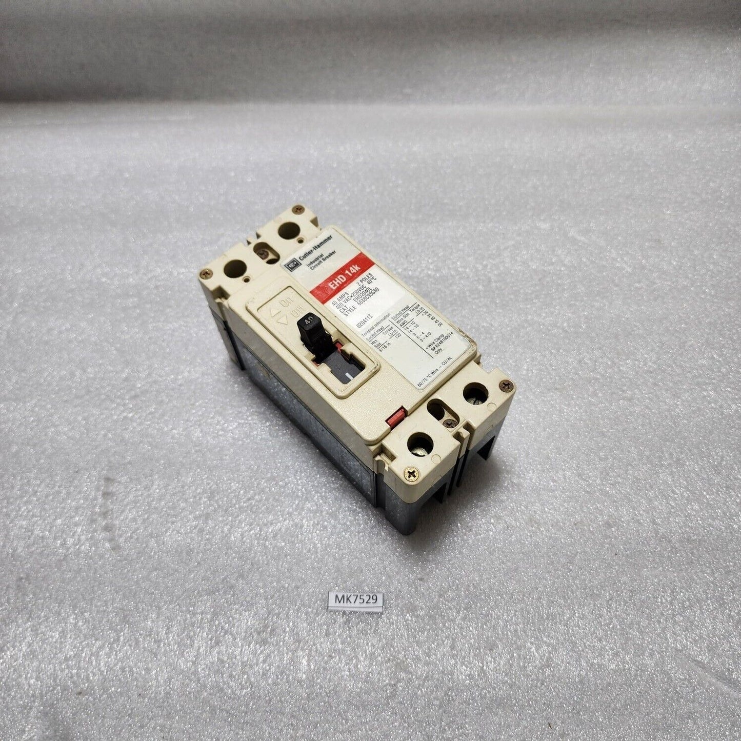 CUTLER HAMMER EHD 14K CIRCUIT BREAKER 40A EHD2040L 6638C93G89