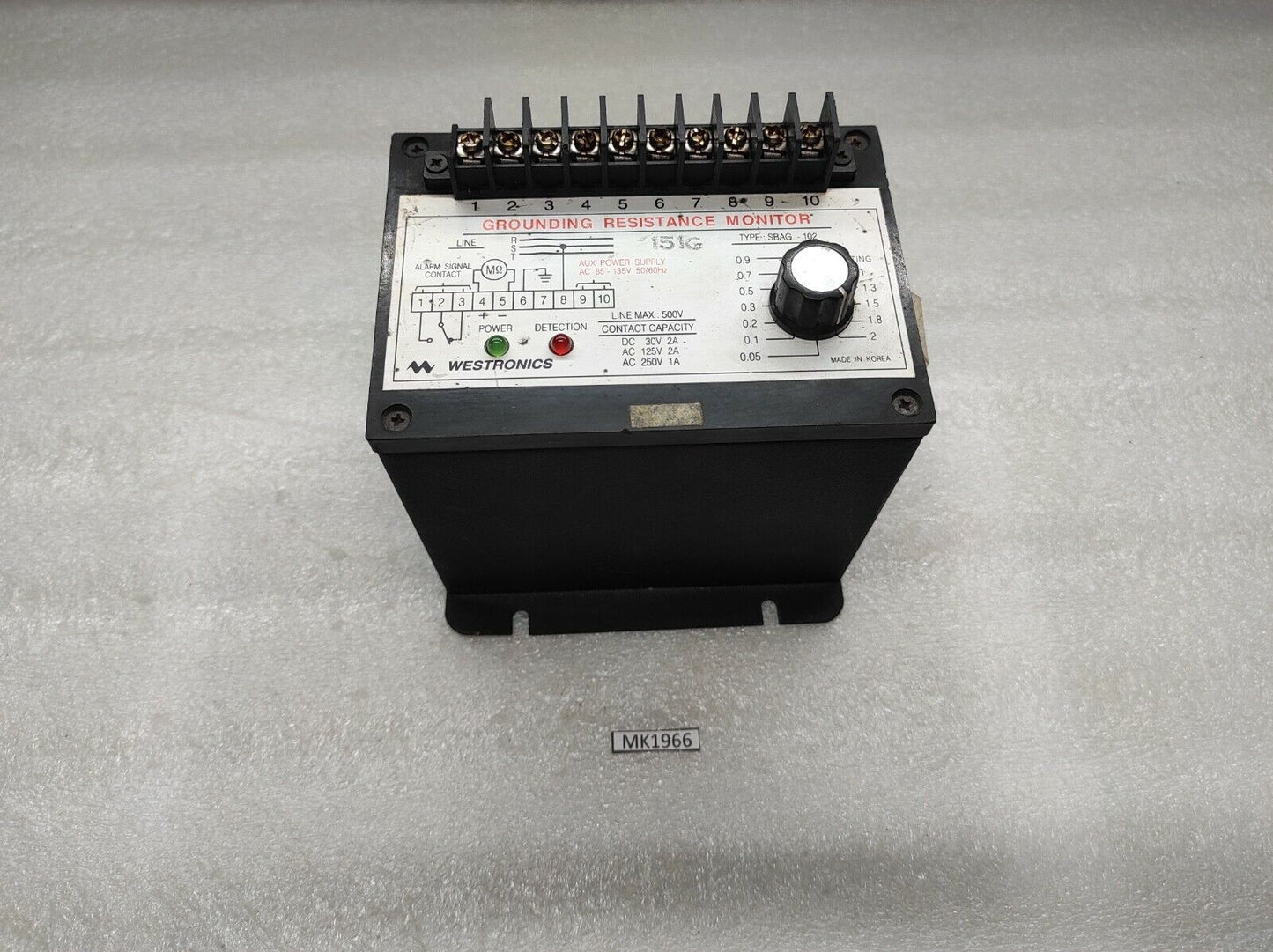 WESTRONICS SBAG-102 GROUNDING RESISTANCE MONITOR 85-135V AC