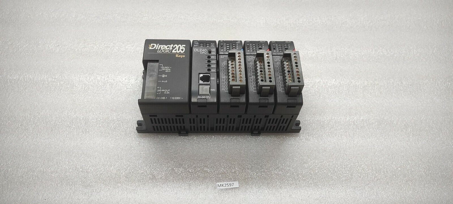 KOYO DIRECT LOGIC 205 PLC D2-04B-1 PS D2-240 CPU D2-16ND3-2 IN D2-12TR OUT