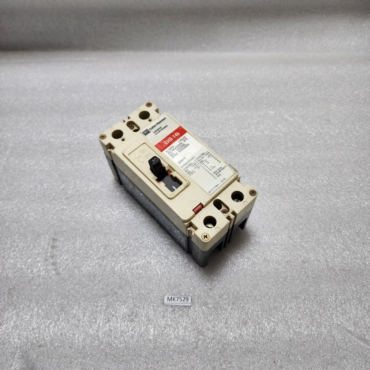 CUTLER HAMMER EHD 14K CIRCUIT BREAKER 40A EHD2040L 6638C93G89