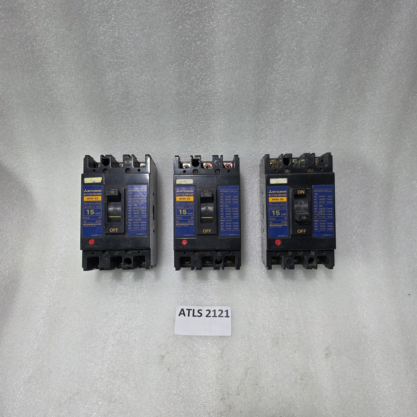 MITSUBISHI NF60-SS NO FUSE BREAKER 15A 3 POLE MCCB 600V AC 10KA