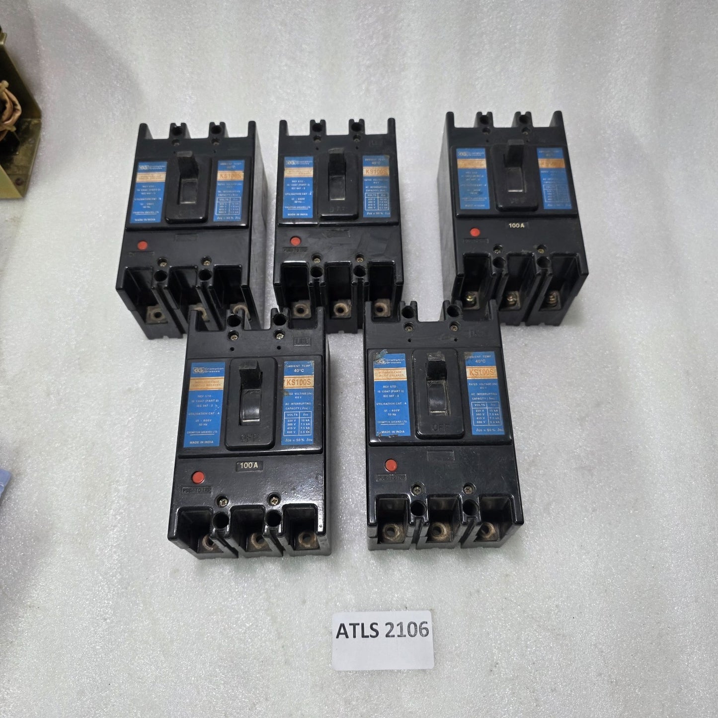CROMPTON GREAVES KS100S 100A MCCB 3 POLE 415V MOLDED CASE CIRCUIT BREAKER 10KA