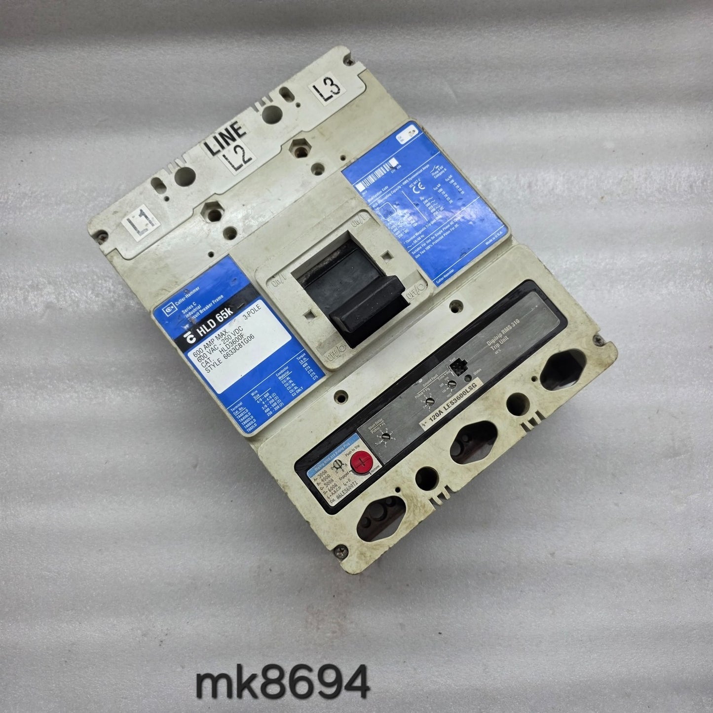 CUTLER HAMMER HLD3600F 3-POLE CIRCUIT BREAKER 600A 6633C81G06