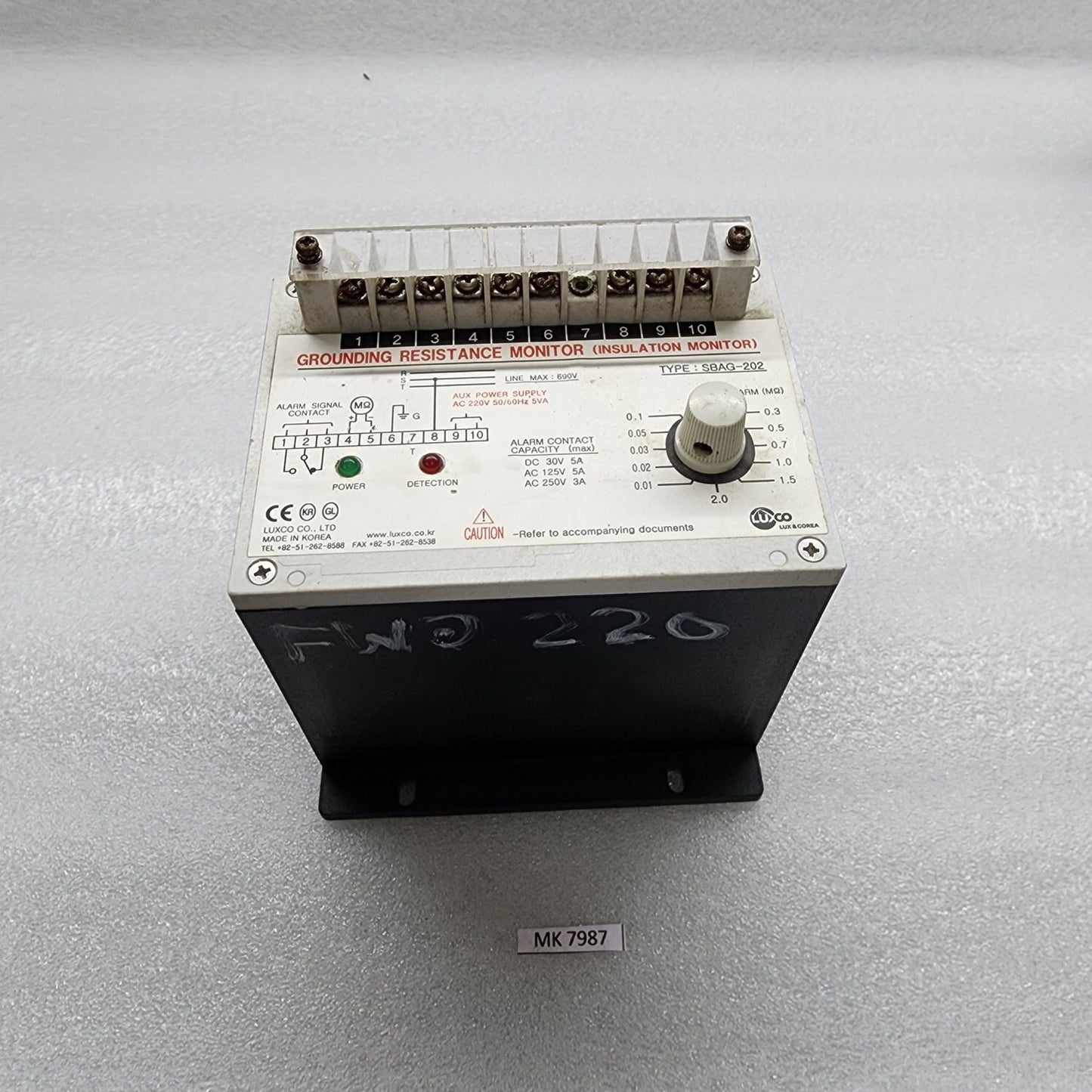 LUXCO SBAG-202 INSULATION MONITOR 220V