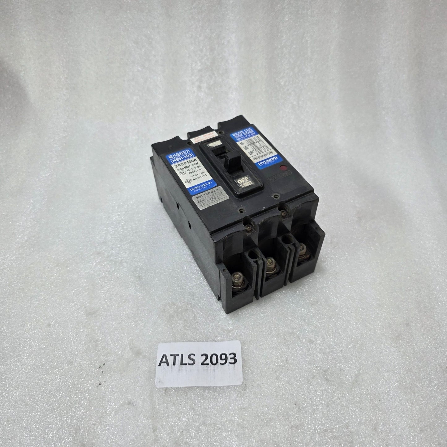 HYUNDAI HBH-103 MOLDED CASE CIRCUIT BREAKER 3P 100A 660V MCCB 18KA