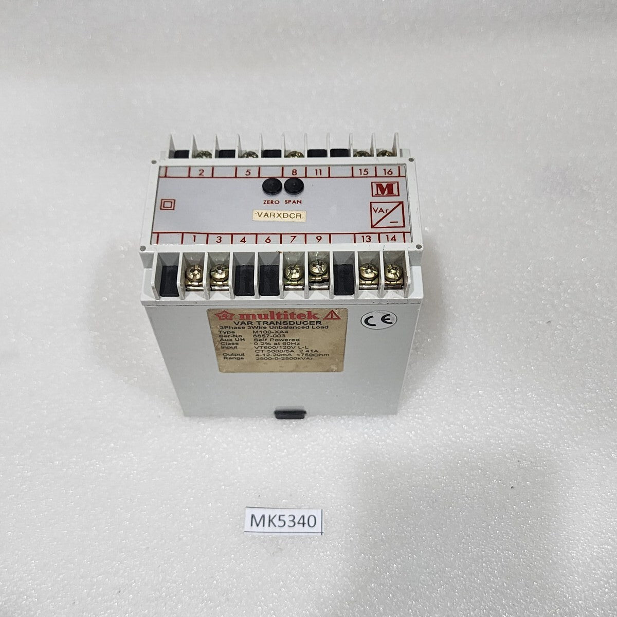 MULTITEK M100-XA4 VAR TRANSDUCER VT600/120V L-L CT 5000/5A 2.41A