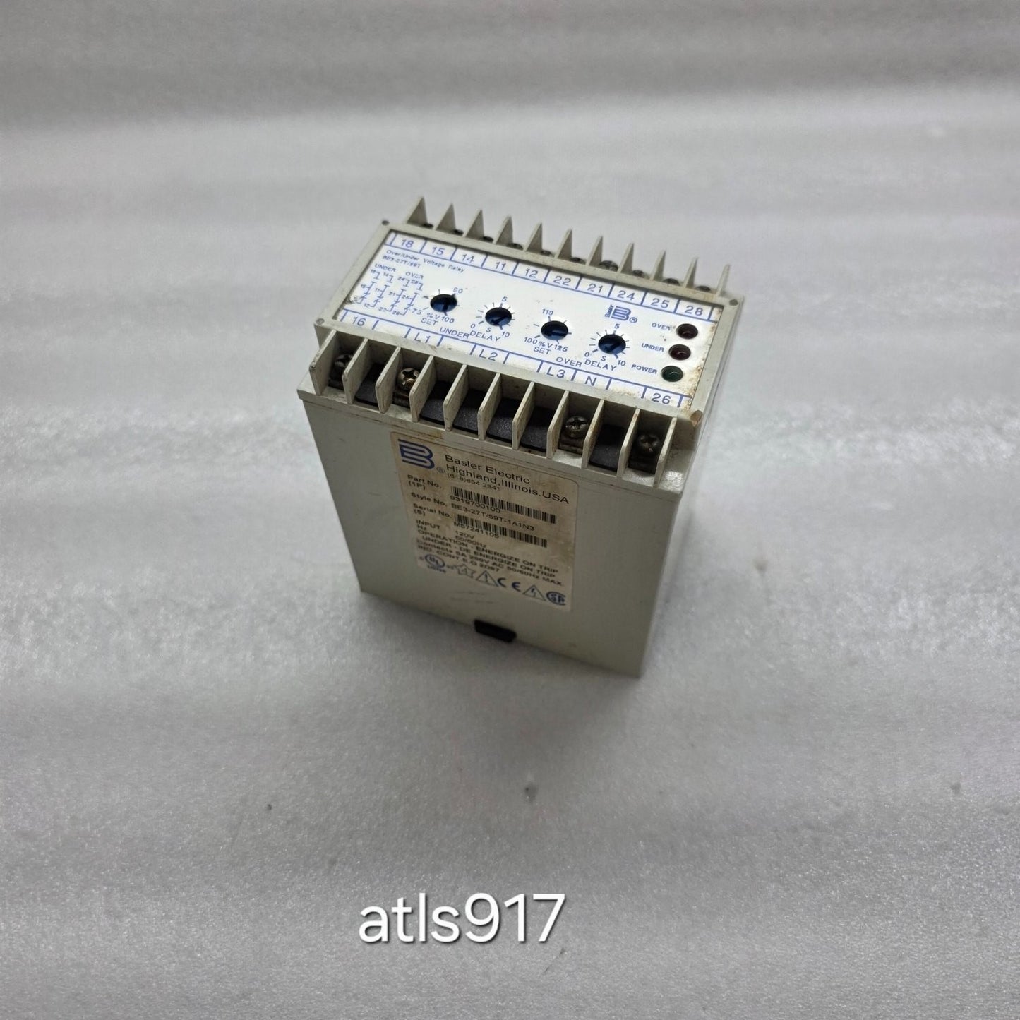 BASLER ELECTRONIC BE3-27T/59T-1A1N3 OVER/UNDER VOLTAGE RELAY 9319700100 120V