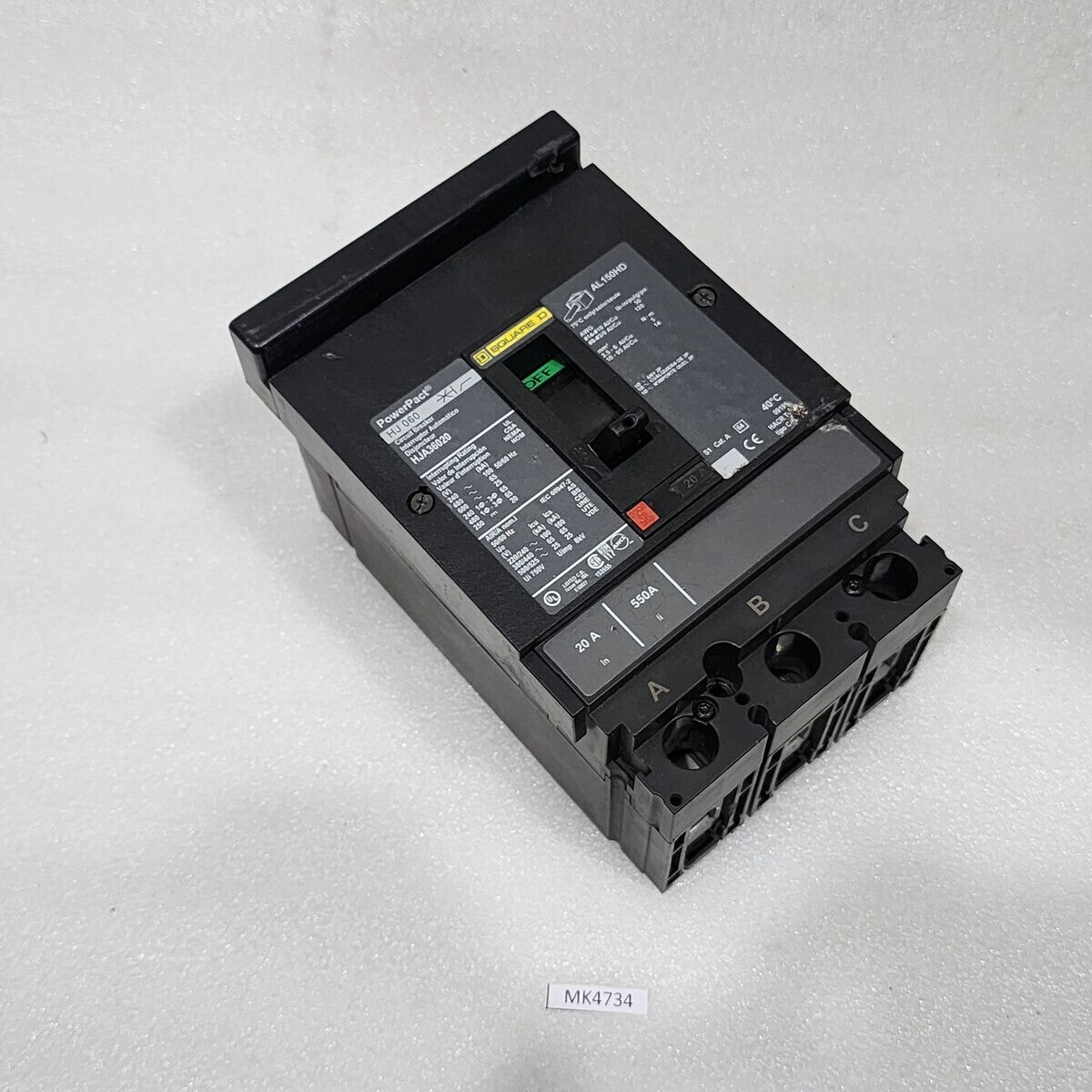 SQUARE D HJA36020 20A CIRCUIT BREAKER 480VAC 250VDC POWERPACT HJ 060