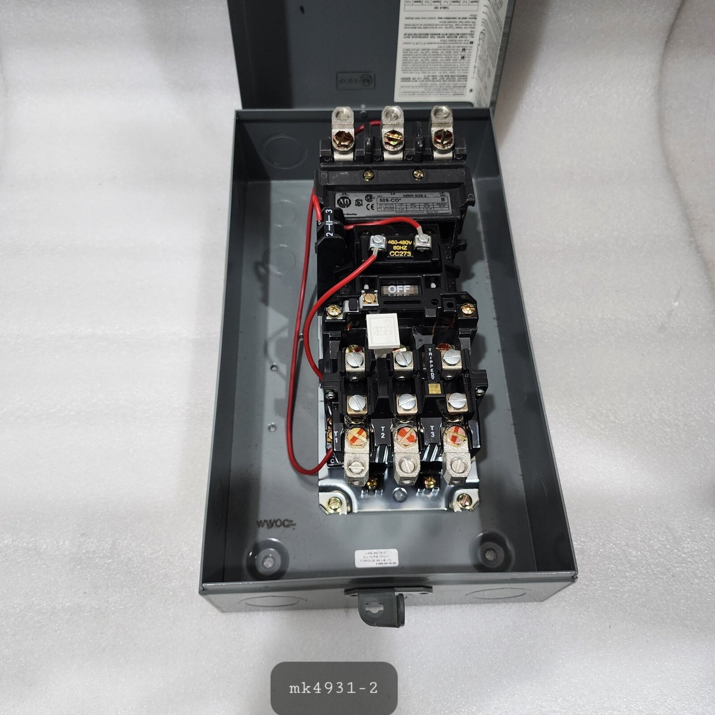 ALLEN BRADLEY CAT 509-CO MOTOR STARTER 45A COIL VOLTAGE 460-480V 595-A