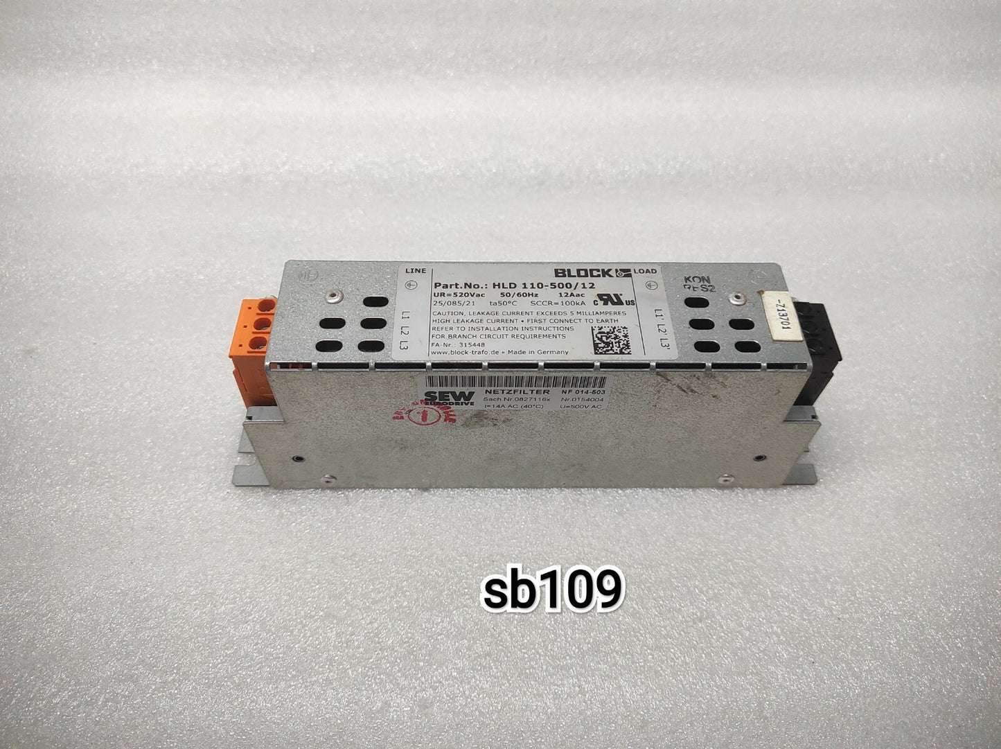 BLOCK HLD 110-500/12 POWER LINE FILTER 520VAC 12A