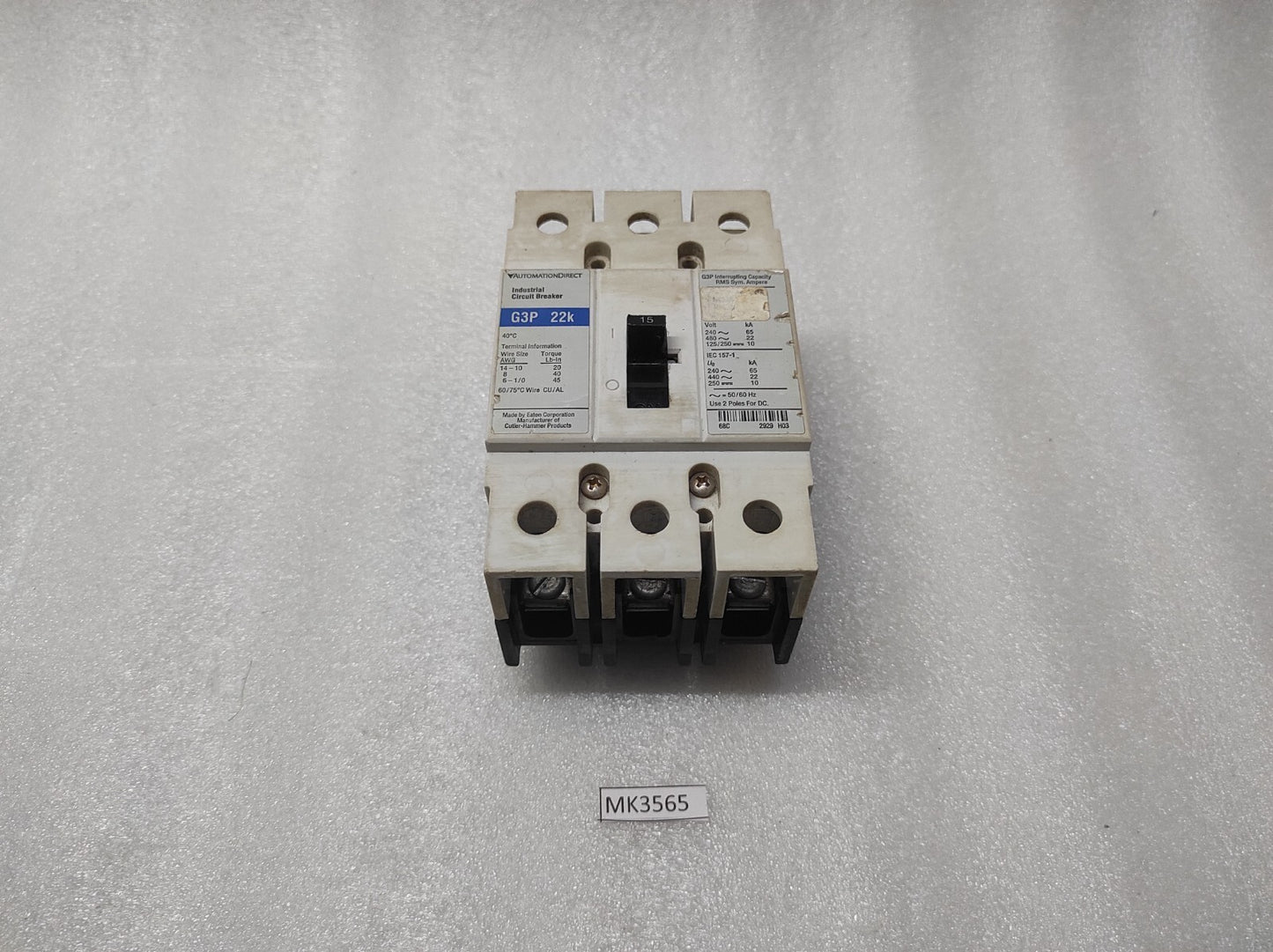 AUTOMATION DIRECT G3P22K CIRCUIT BREAKER 15A CUTLER HAMMER EATON
