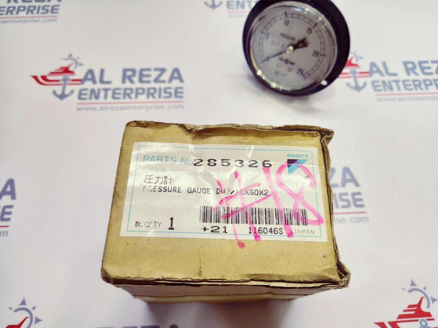 Daikin 285326 Pressure Gauge DU7/16 X 60 X 2 Toako CL1.5 0-25 kgf/cm2 R3624002-2