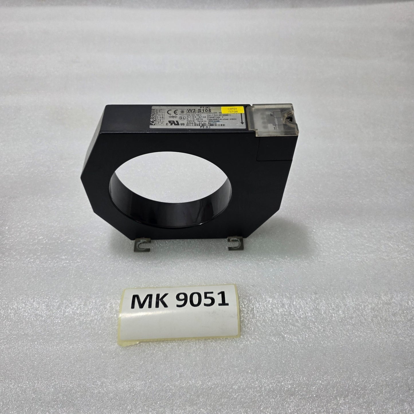 BENDER W3-S105 CURRENT TRANSFORMER ART NO B917733 720V AC 10A INDUSTRIAL MEASURI