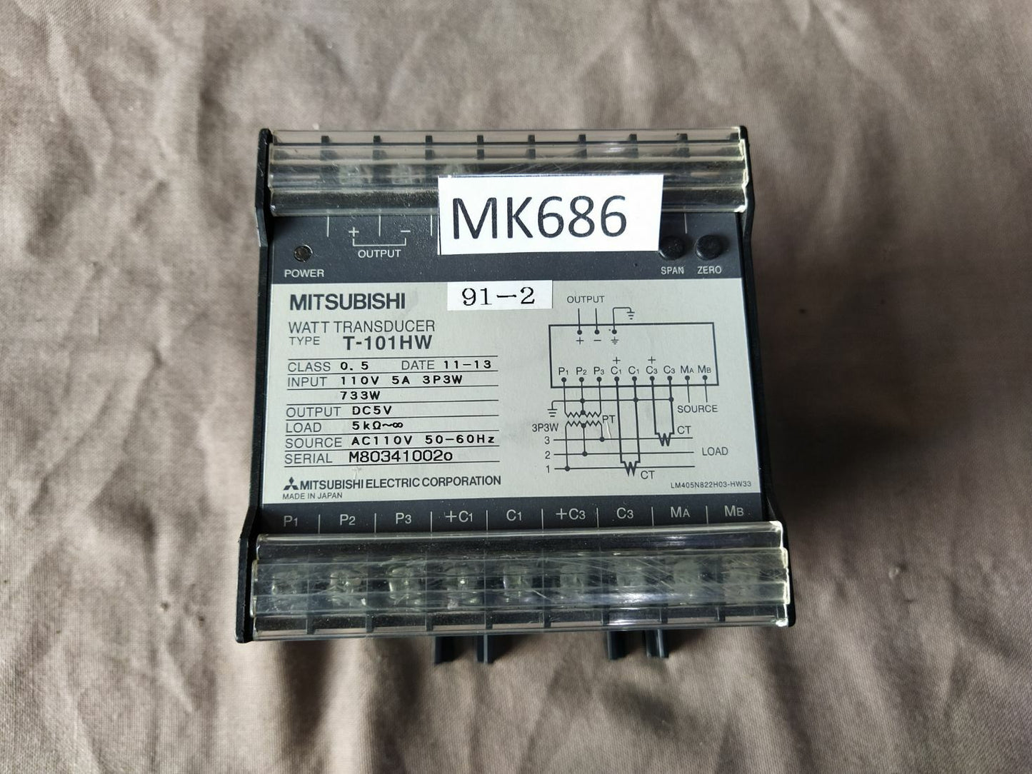 Mitsubishi T-101 HW Watt Transducer 110V AC T101HW