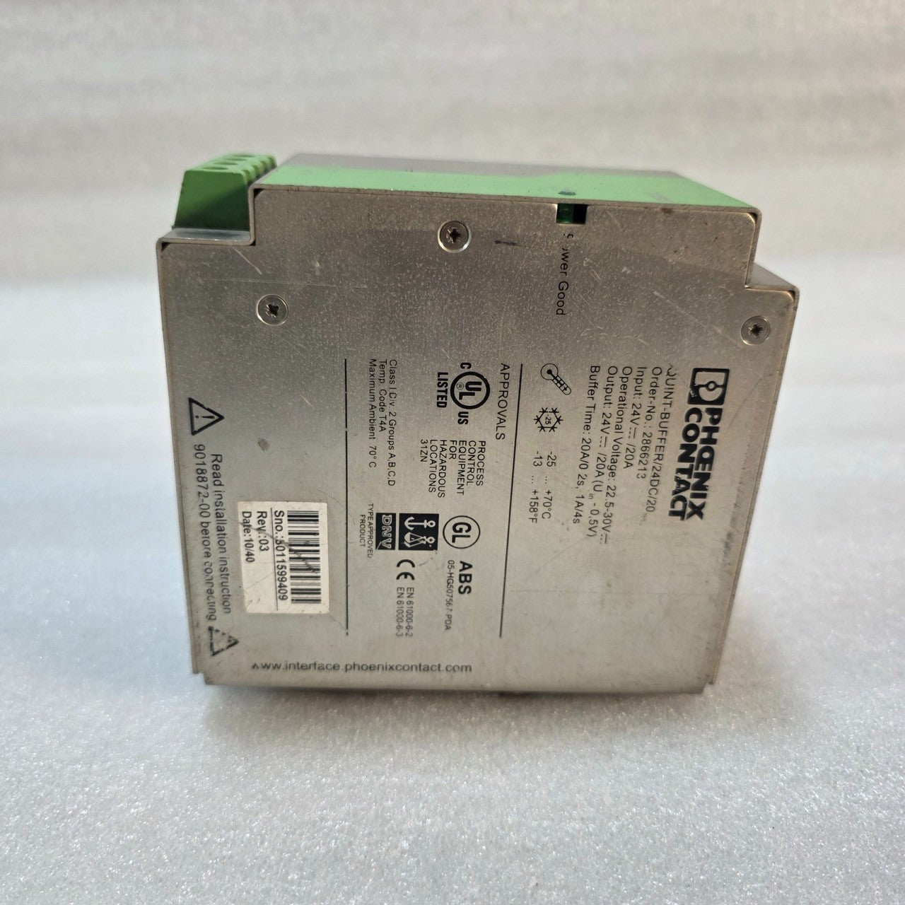 PHOENIX CONTACT QUINT-BUFFER/24DC/20 CAPACITOR-BASED BUFFER MODULE 2866213 24VDC