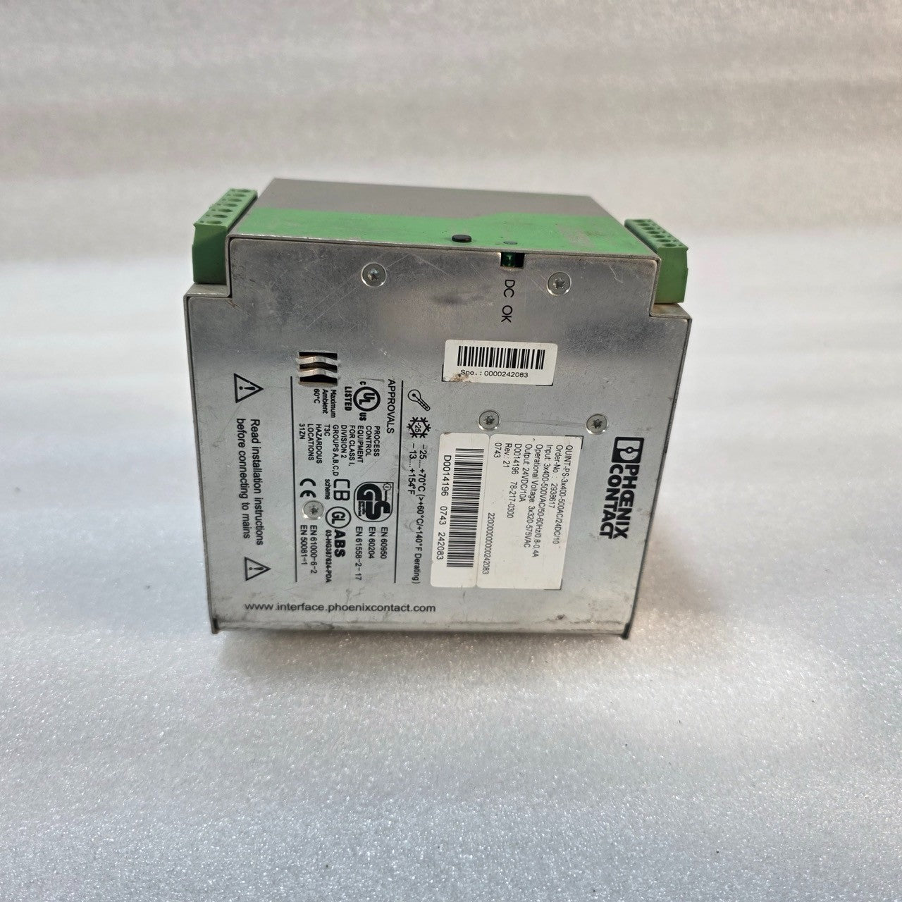 PHOENIX CONTACT QUINT-PS-3X400-500AC/24DC/10 PRIMARY-SWITCHED AC/DC POWER SUPPLY