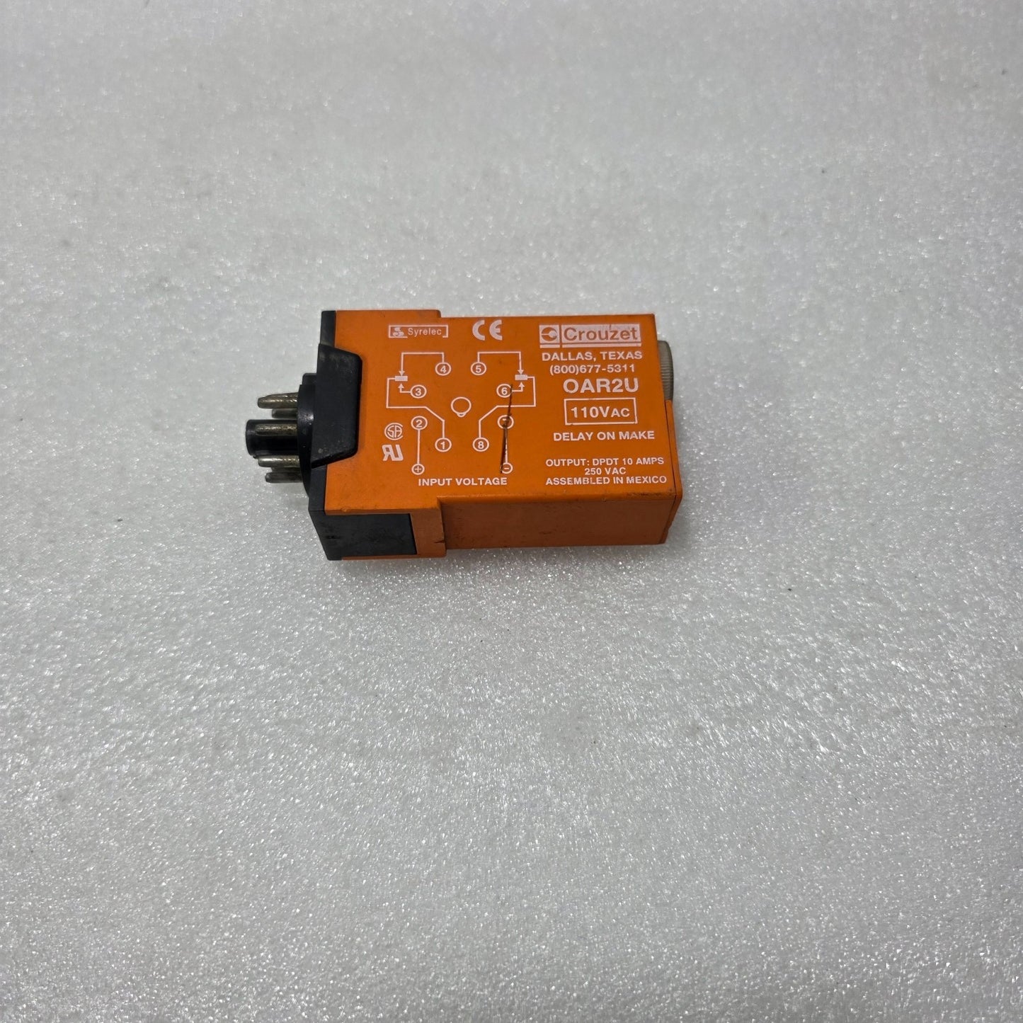 CROUZET OAR2U DELAY ON MAKE TIME RELAY 110VAC OAR2U-110A