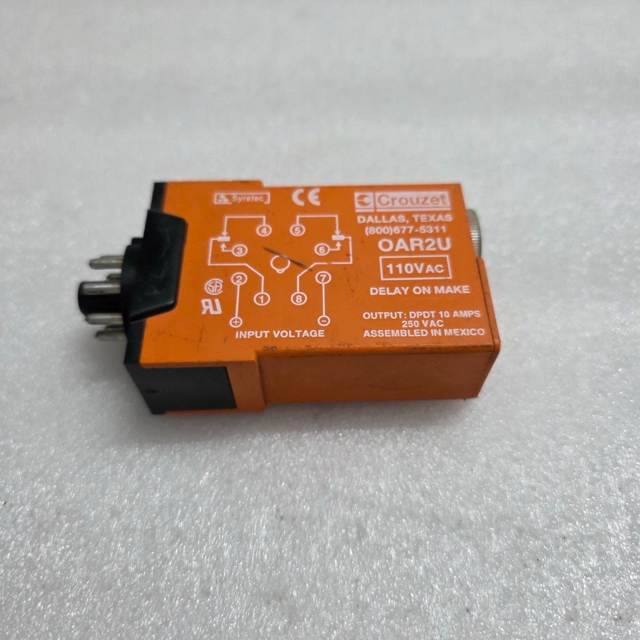 CROUZET OAR2U DELAY ON MAKE TIME RELAY 110VAC OAR2U-110A