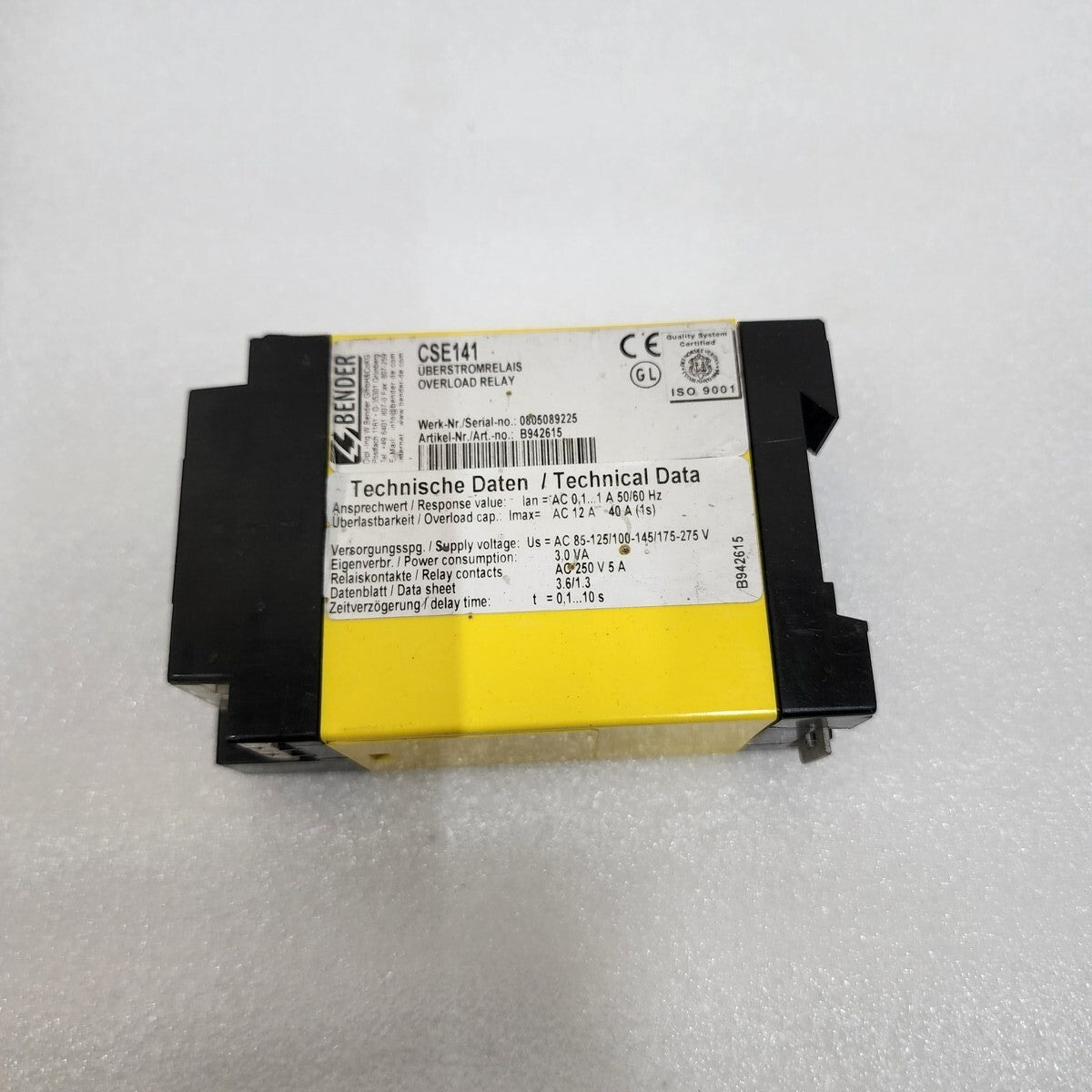 Bender CSE141 Overload Relay B942615 85-275 VAC CRACK ON BODY
