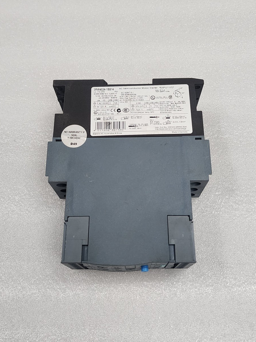 SIEMENS 3RW4024-1BB14 AC SEMICONDUCTER MOTOR STARTER 12.5A 5.5KW 400V - ARE Marine