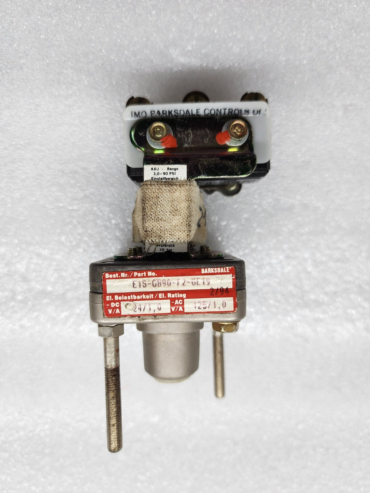 BARKSDALE E1S-G890-F2-GE19 PRESSURE SWITCH 24VDC/125VAC 3-90PSI