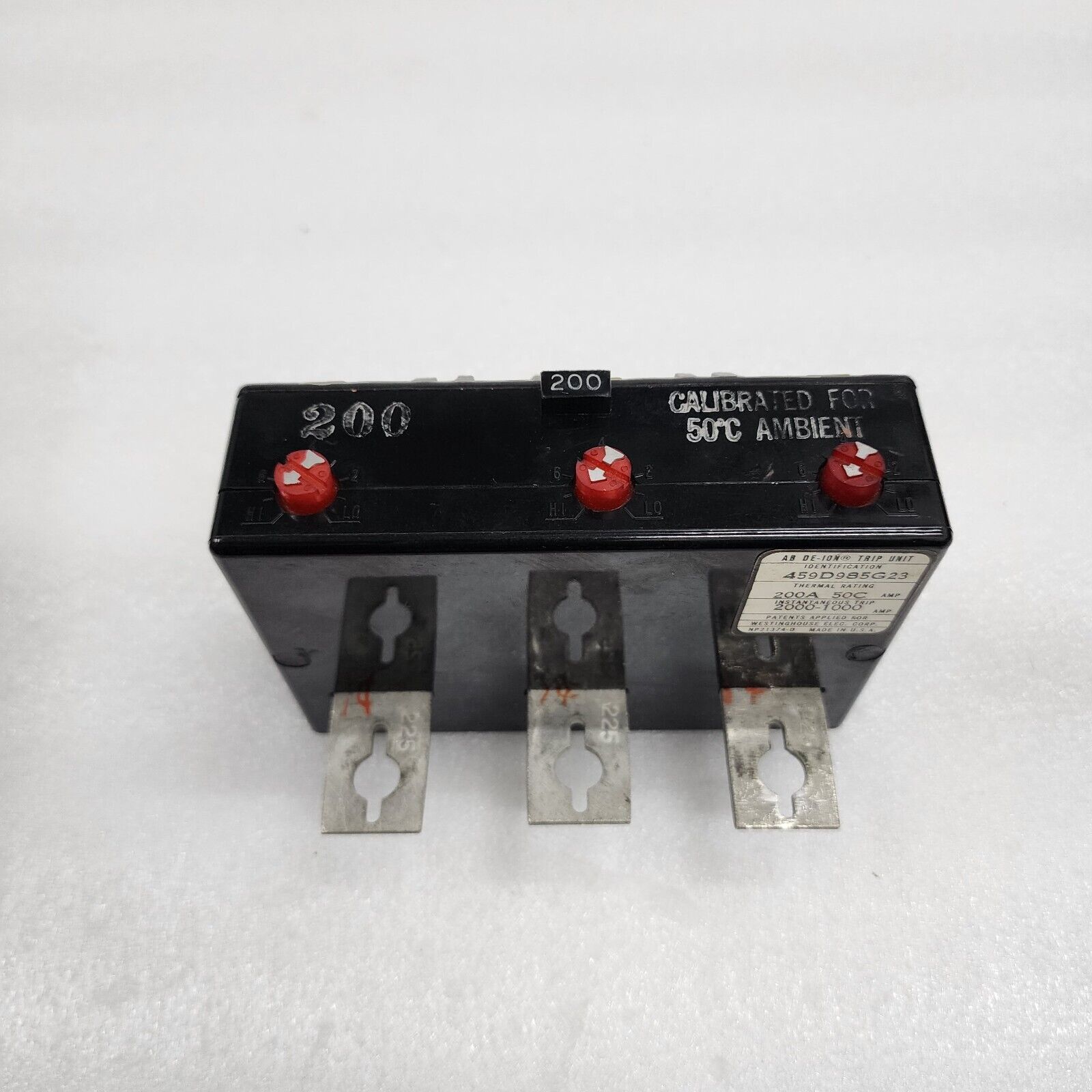 WESTINGHOUSE KA3200TV AB BREAKER TRIP UNIT 200A 459D985G23 3-POLES 600VAC/250VDC