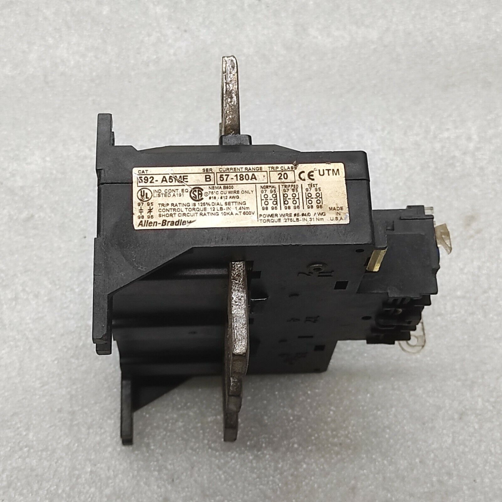 ALLEN BRADLEY 592-A5ME OVERLOAD RELAY 57-180A