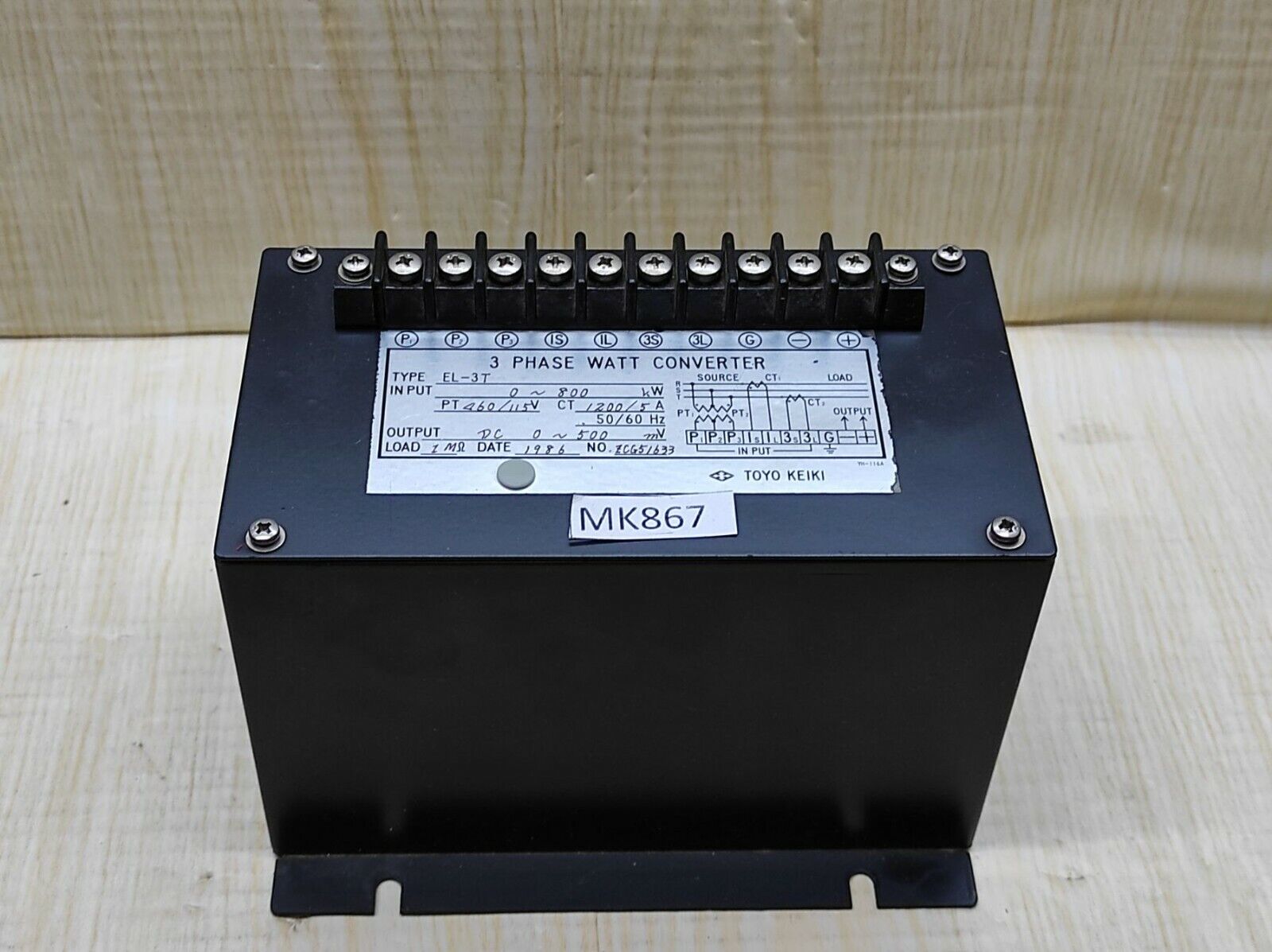 Toyo Keiki EL-3T 3-Phase Watt Converter EL3T 800KW