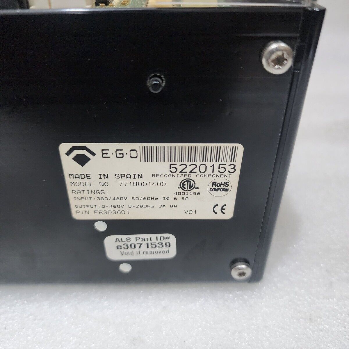 E.G.O. 7718001400 INVERTER DRIVE F8303601 380/480V E3071539 DAMAGED BOTTOM BODY