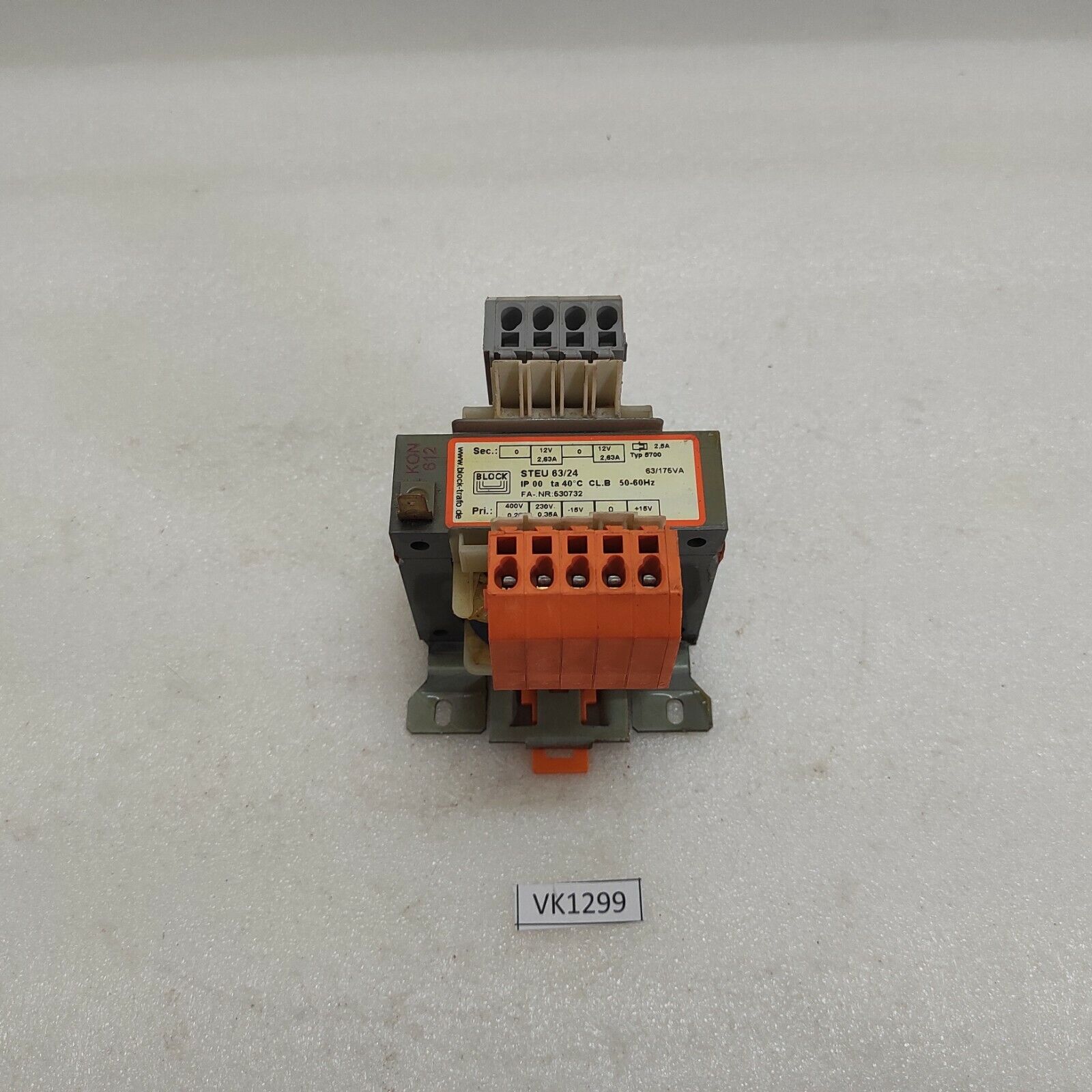 BLOCK STEU 63/24 TRANSFORMER PRI 400/230/15V SEC 12V 2.63A