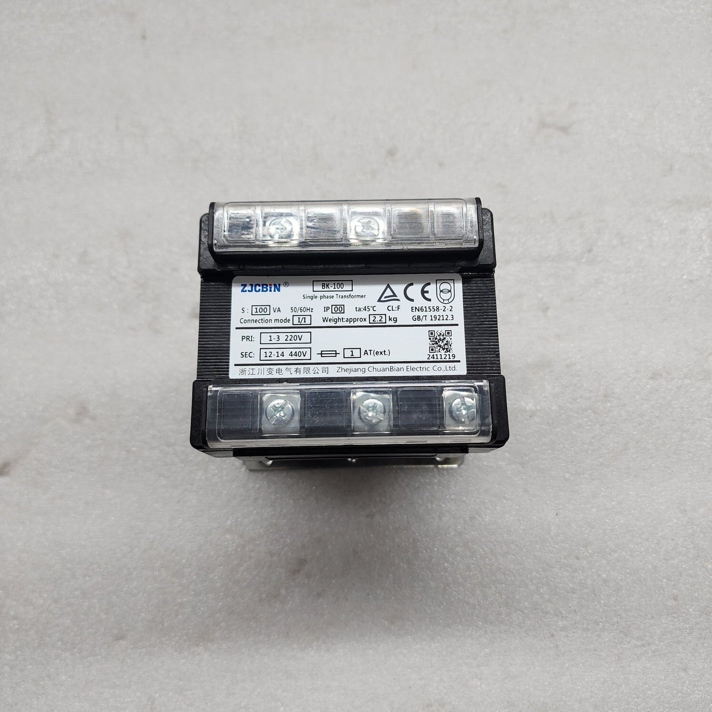 ZHEJIANG CHUANBIAN ELECTRIC BK-100 SINGLE PHASE TRANSFORMER 100VA 220V TO 440V
