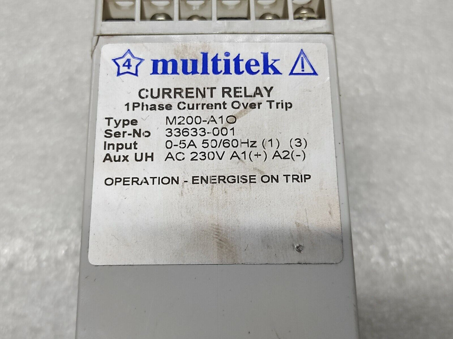 MULTITEK M200-A1O CURRENT RELAY 230V 1-PH CURRENT OVER TRIP