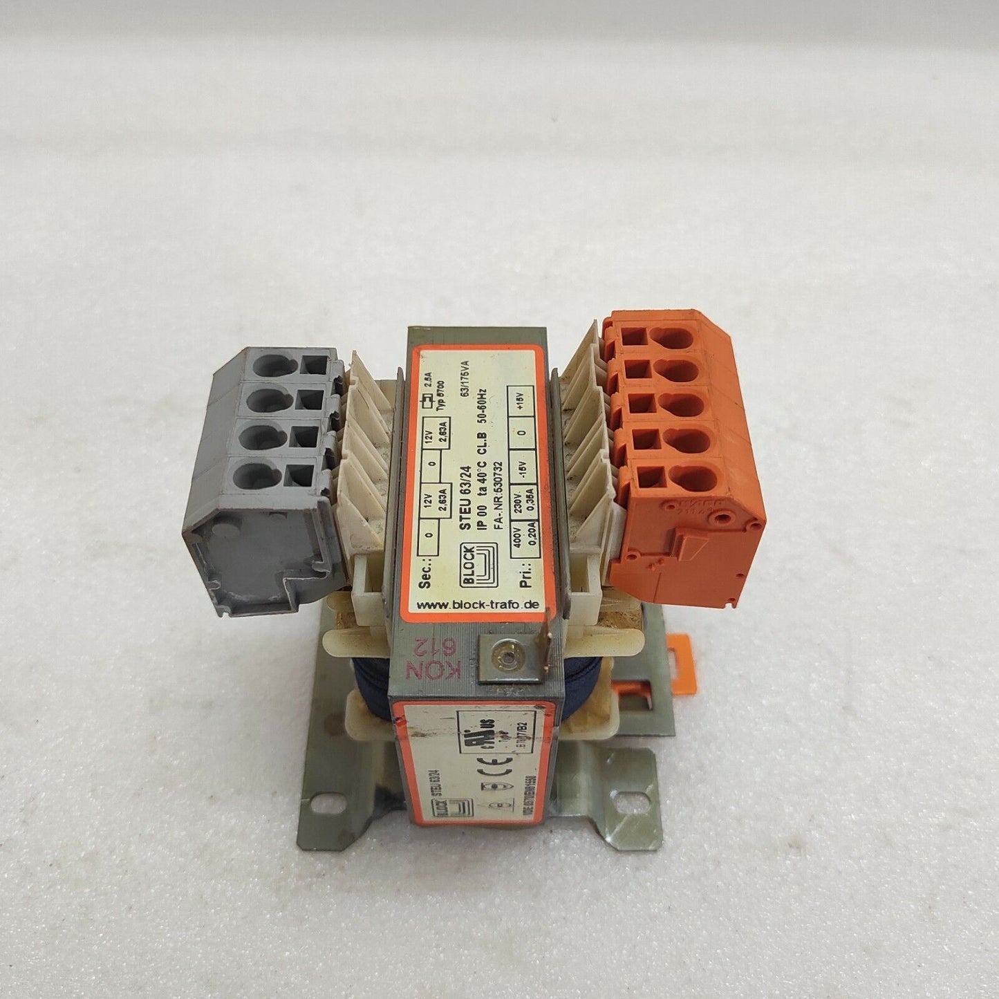 BLOCK STEU 63/24 TRANSFORMER PRI 400/230/15V SEC 12V 2.63A