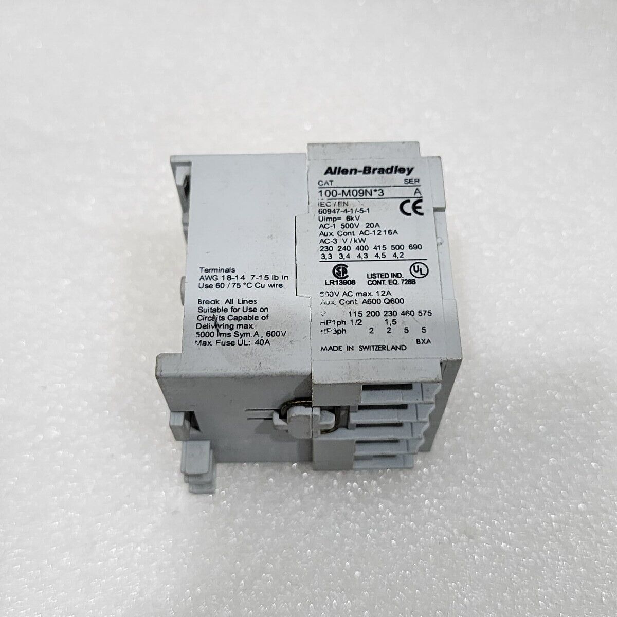 ALLEN BRADLEY 100-M09N-3 SER A NON REVERSING MINI CONTACTOR