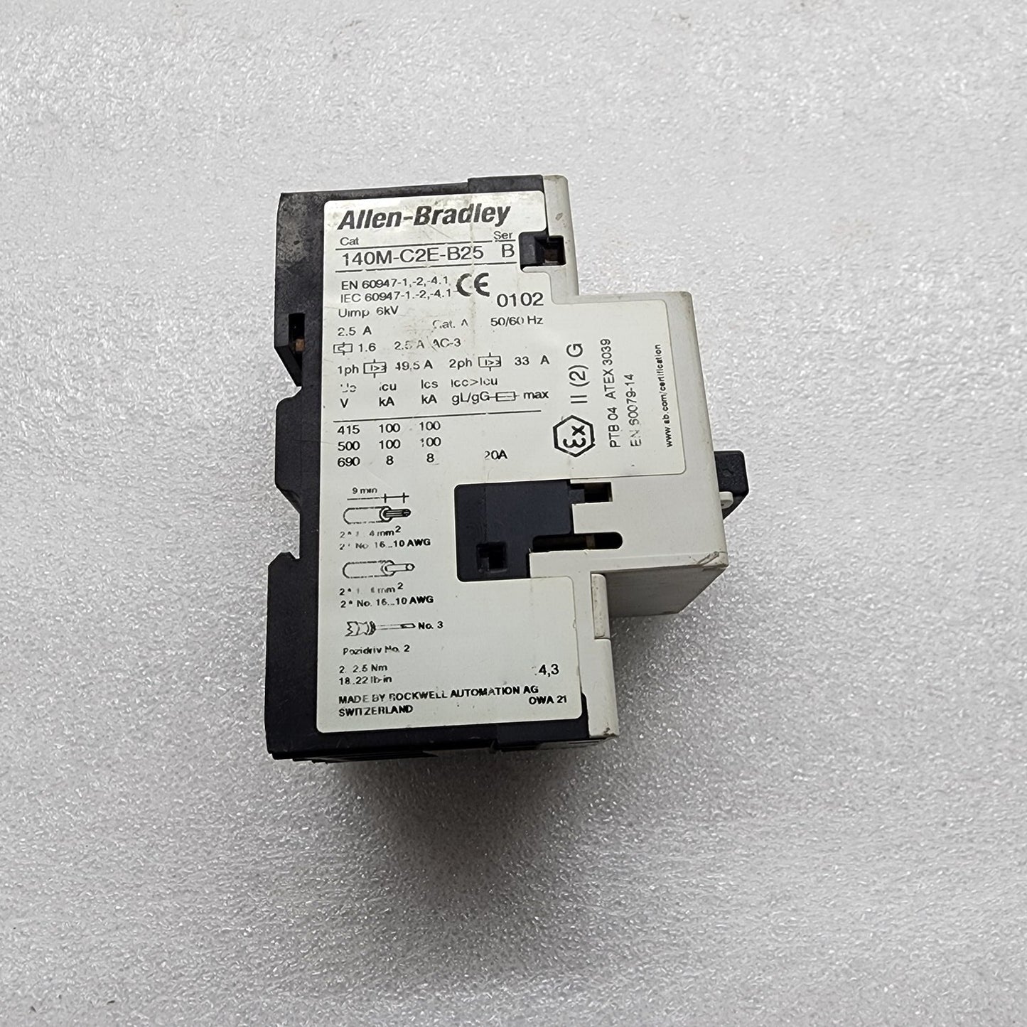 ALLEN BRADLEY CAT 140M-C2W-B25 MANUAL MOTOR STARTER 1.6-2.5A