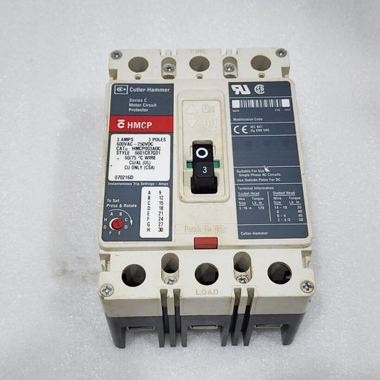 EATON CUTLER HAMMER HMCP003AOC 3A INDUSTRIAL CIRCUIT BREAKER 600VAC/250VDC HMCP