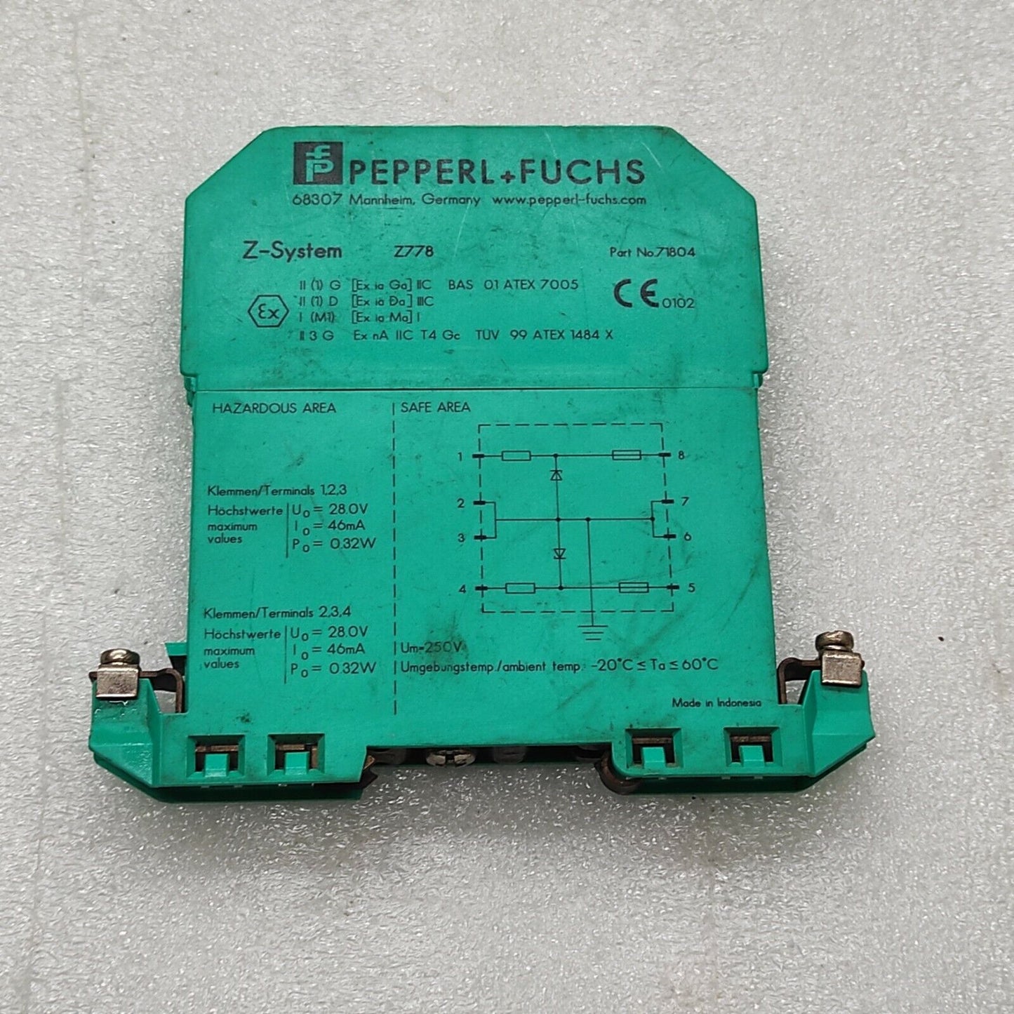 Pepperl + Fuchs Z778 Safe Snap Barrier 71804 Zener Barrier