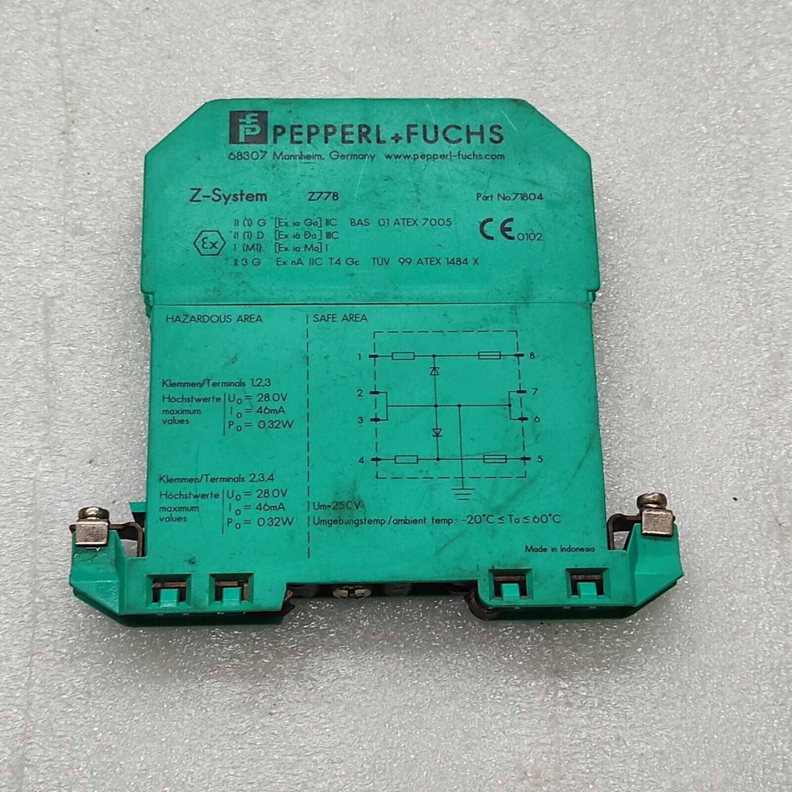 Pepperl + Fuchs Z778 Safe Snap Barrier 71804 Zener Barrier