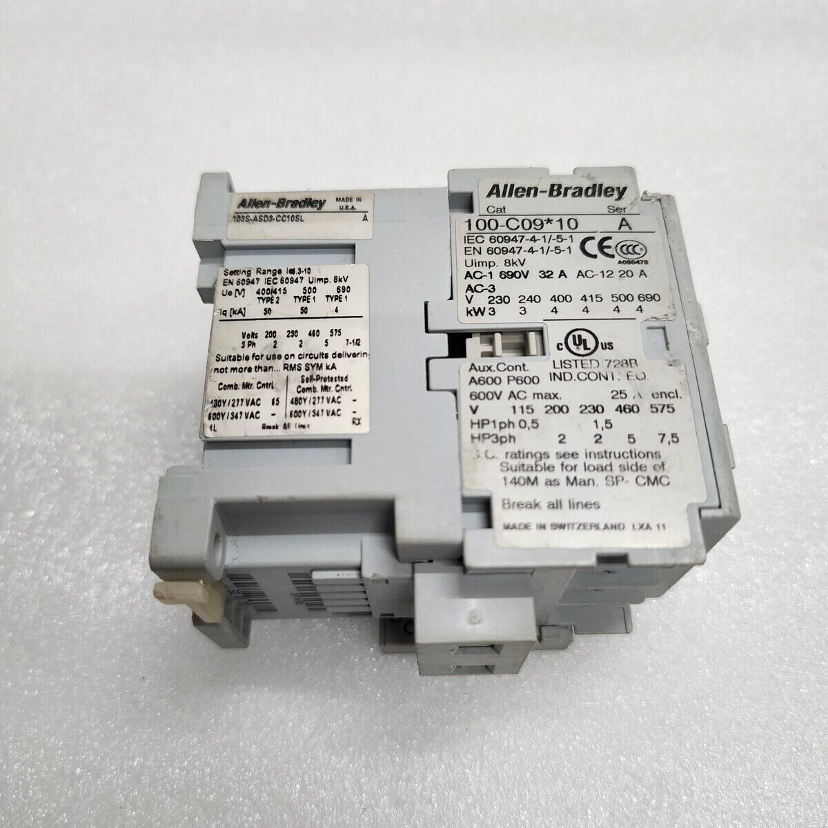 ALLEN BRADLEY CAT 100-C09-10 SER A MAGNETIC CONTACTOR 32A COIL VOLTAGE 110-120V
