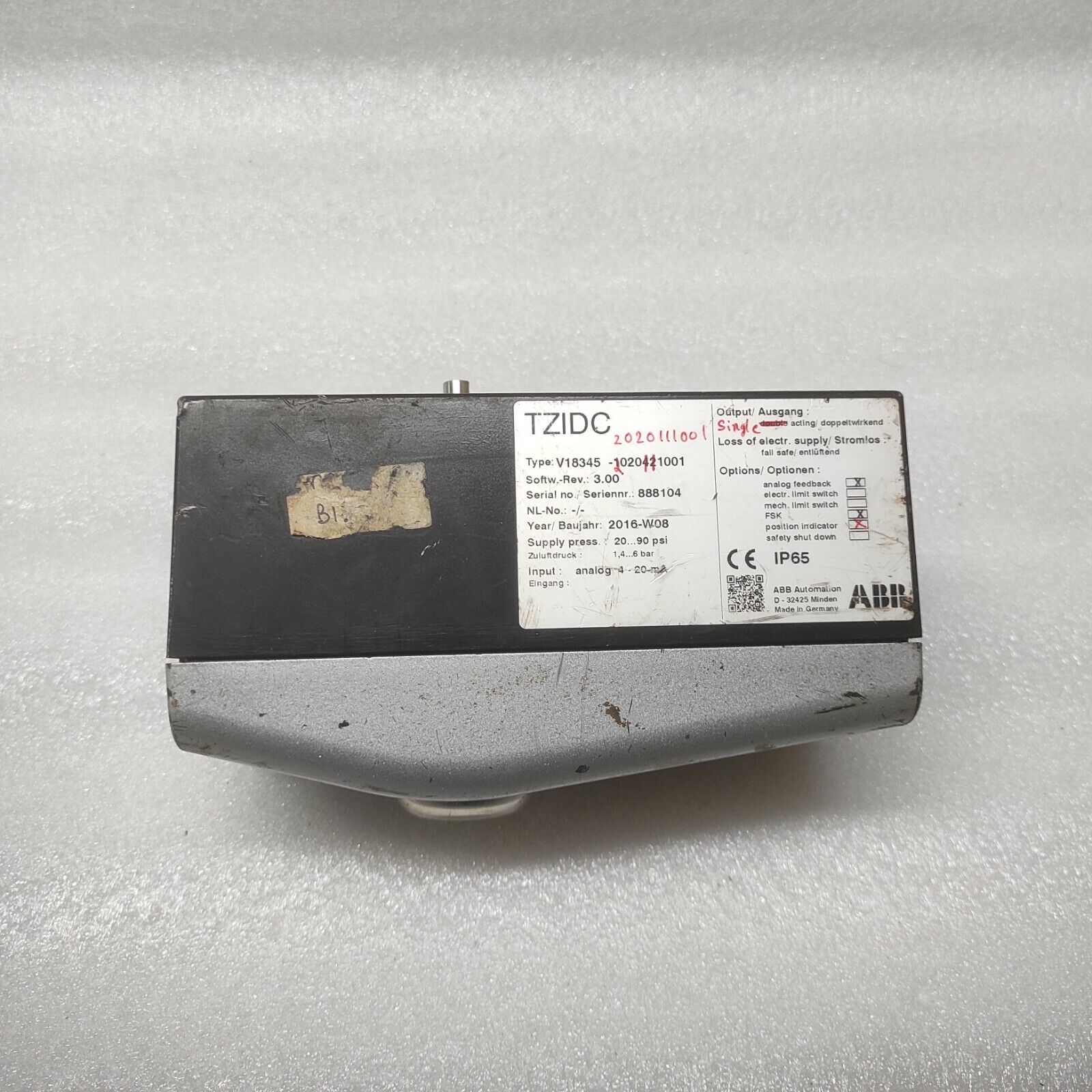 ABB TZIDC DIGITAL POSITIONER V18345-2020111001