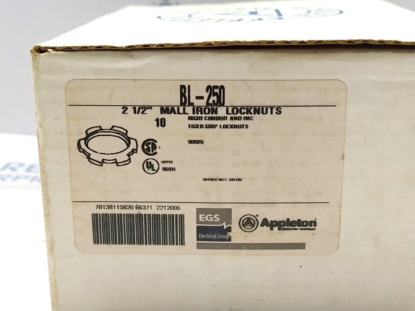 APPLETON EGS BL-250 2.5" MALL IRON LOCKNUTS 5 SET CONTAINS 50 LOCK NUTS