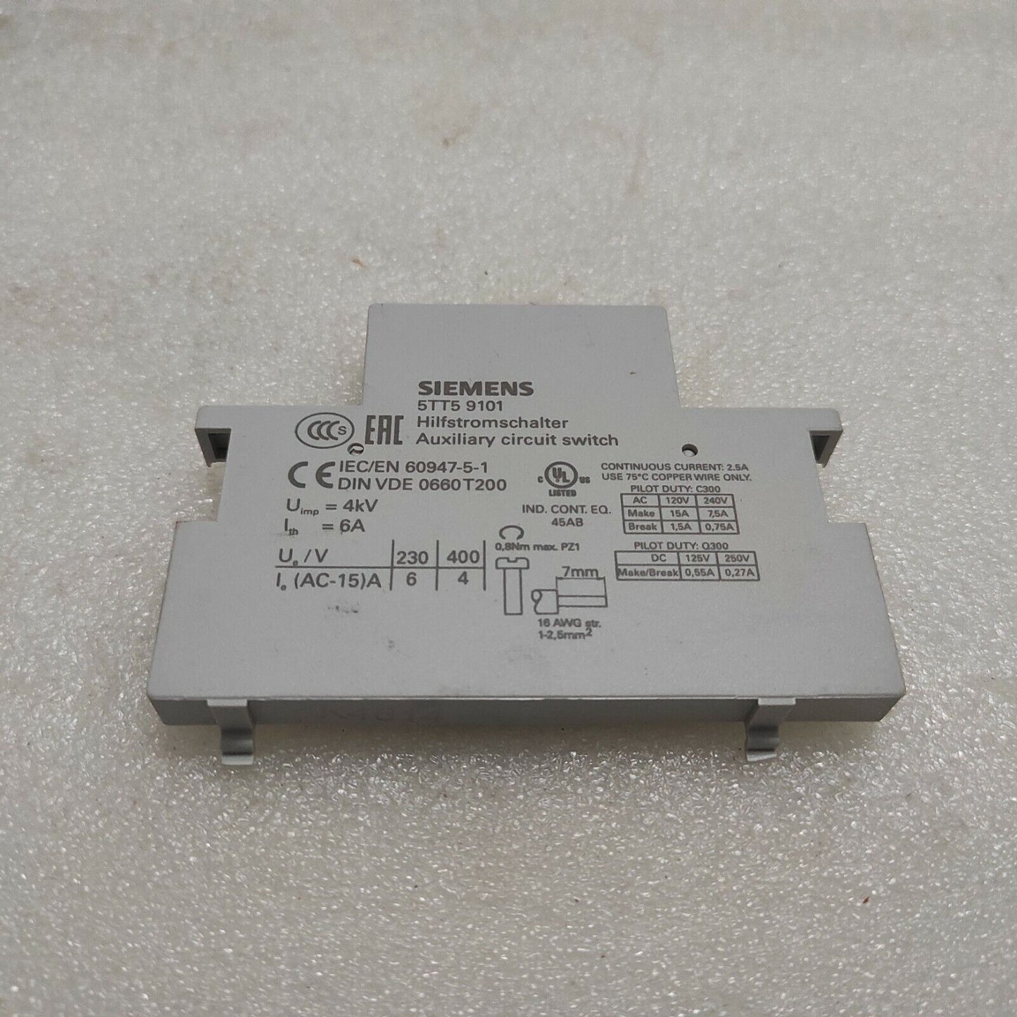 SIEMENS 5TT59101 AUXILIARY SWITCH 5TT5 9101