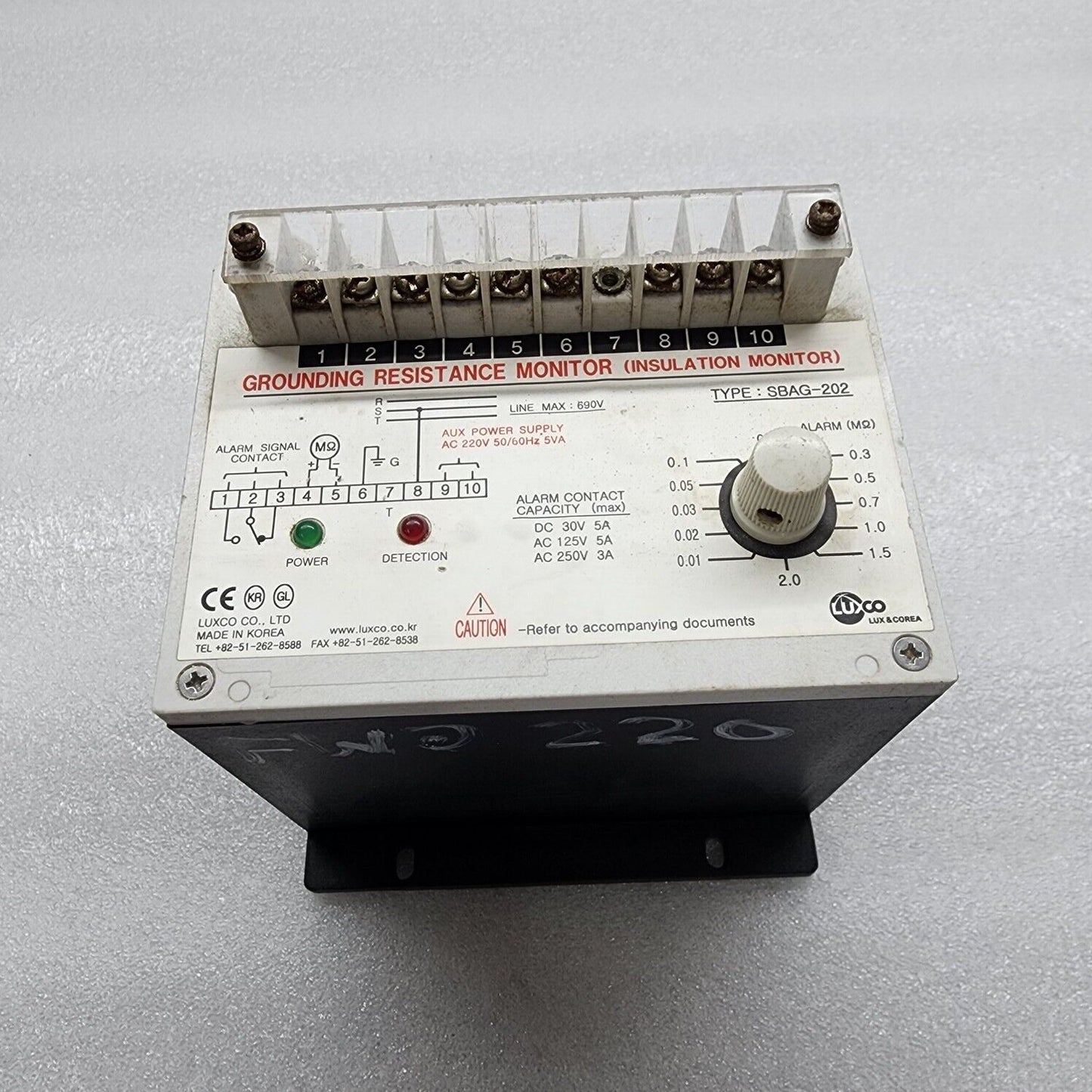 LUXCO SBAG-202 INSULATION MONITOR 220V