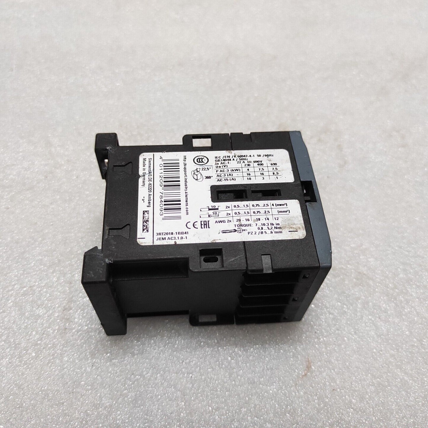 SIEMENS 3RT2018-1BB41 3-POLE POWER RELAY CONTACTOR DC24V