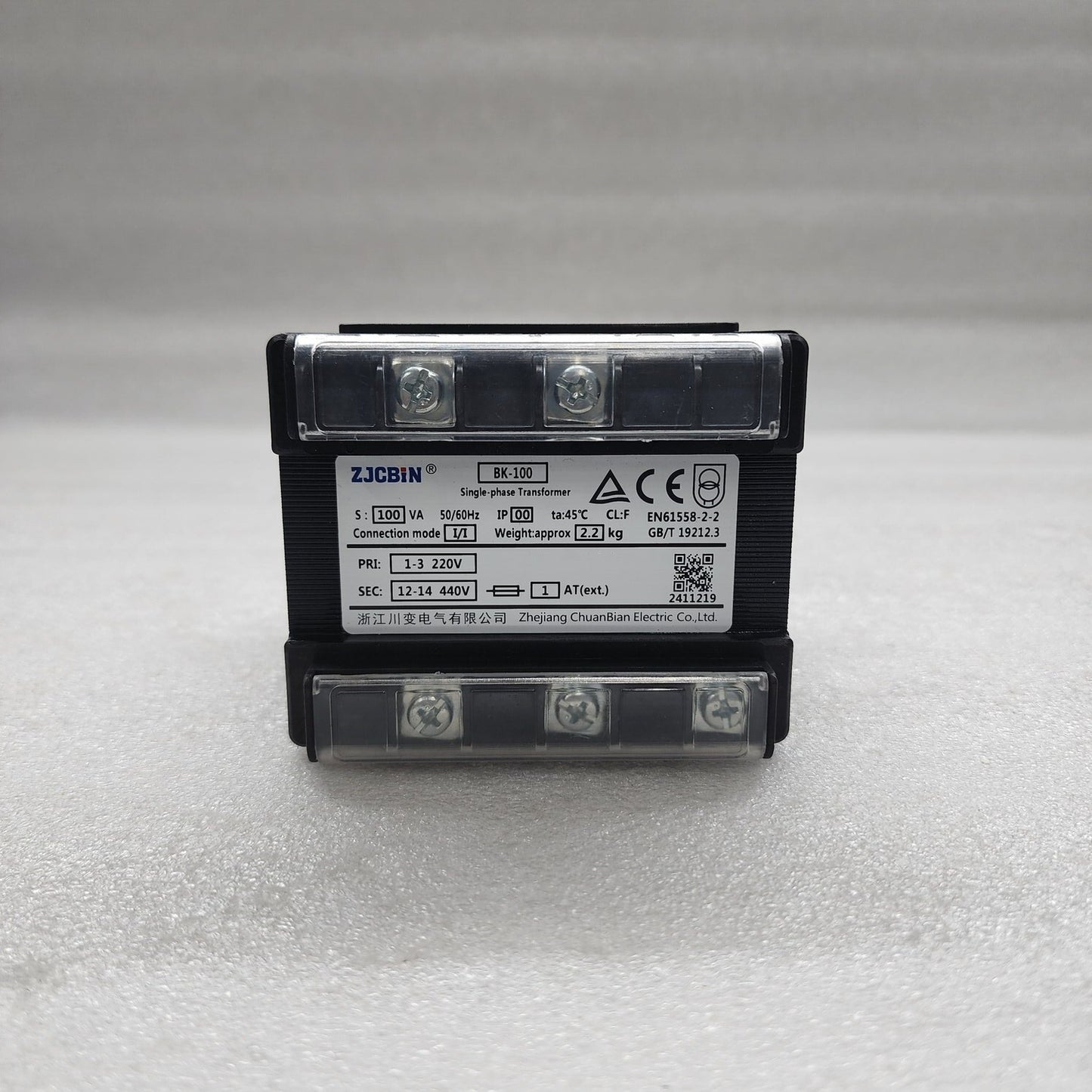 ZHEJIANG CHUANBIAN ELECTRIC BK-100 SINGLE PHASE TRANSFORMER 100VA 220V TO 440V